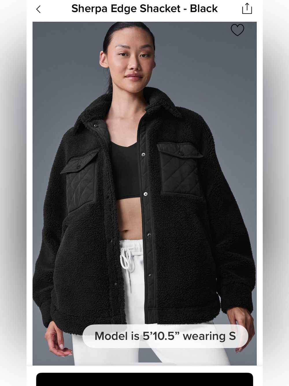 Alo Sherpa Edge Shacket - Black xs new